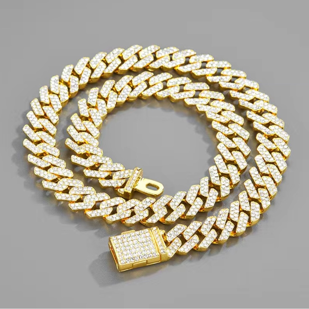 Mens Cuban Link Chain Iced Out Gold Miami Cuban Necklace With Diamond Bling - Picture 3 of 4